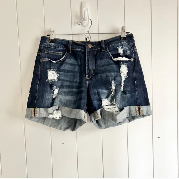 Judy Blue Distressed Denim  jean Shorts Women Size L Blue - Picture 2 of 4